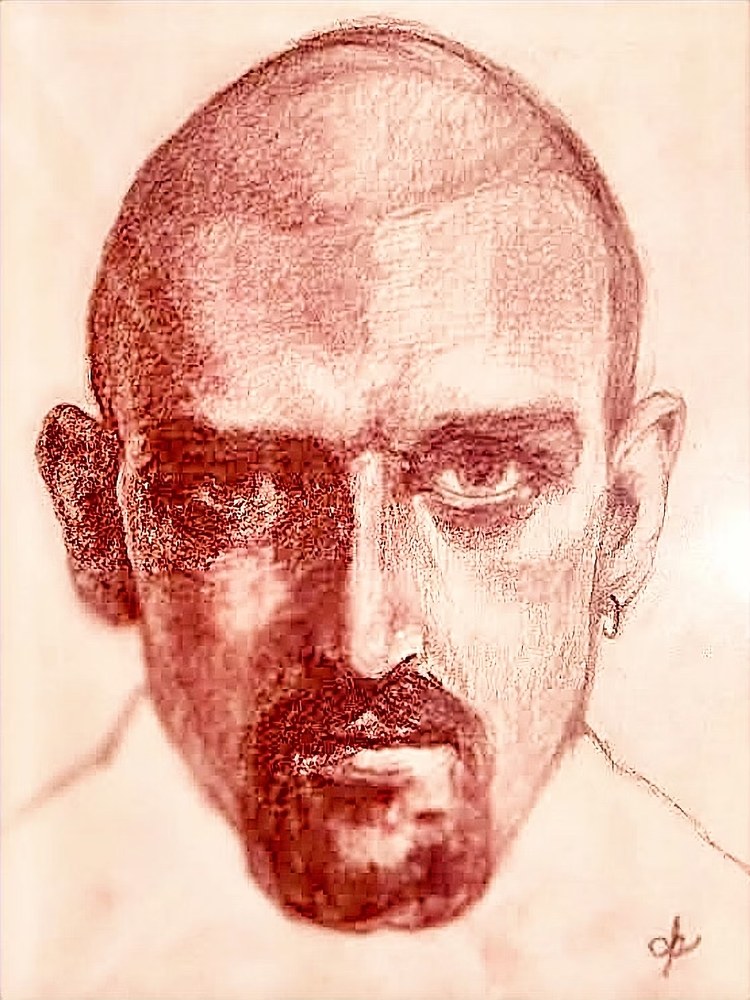Dennis Procopio self portrait, 1996, Conte crayon on Canson paper